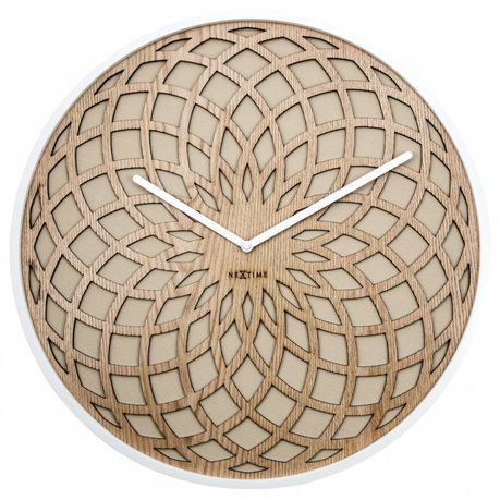 NeXtime 35cm Sun Small Wood and Fabric Round Wall Clock - Beige