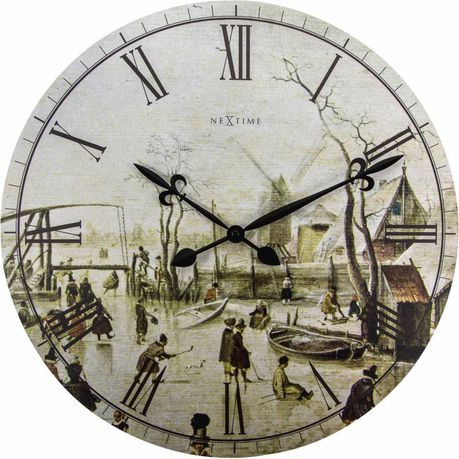 NeXtime 50cm Scene On Ice Near Town Wood Round Wall Clock