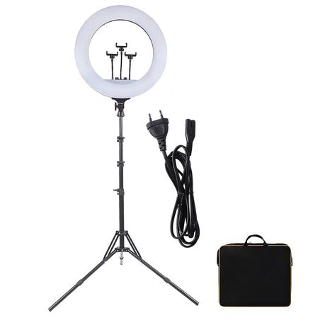 JB Luxx 18 Inch LED Dimmable Ring Light with 3 Phone Holders & Tripod Stand