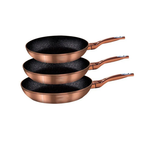 Haus Lux 3 Piece Marble Coating Fry Pan Set - Copper