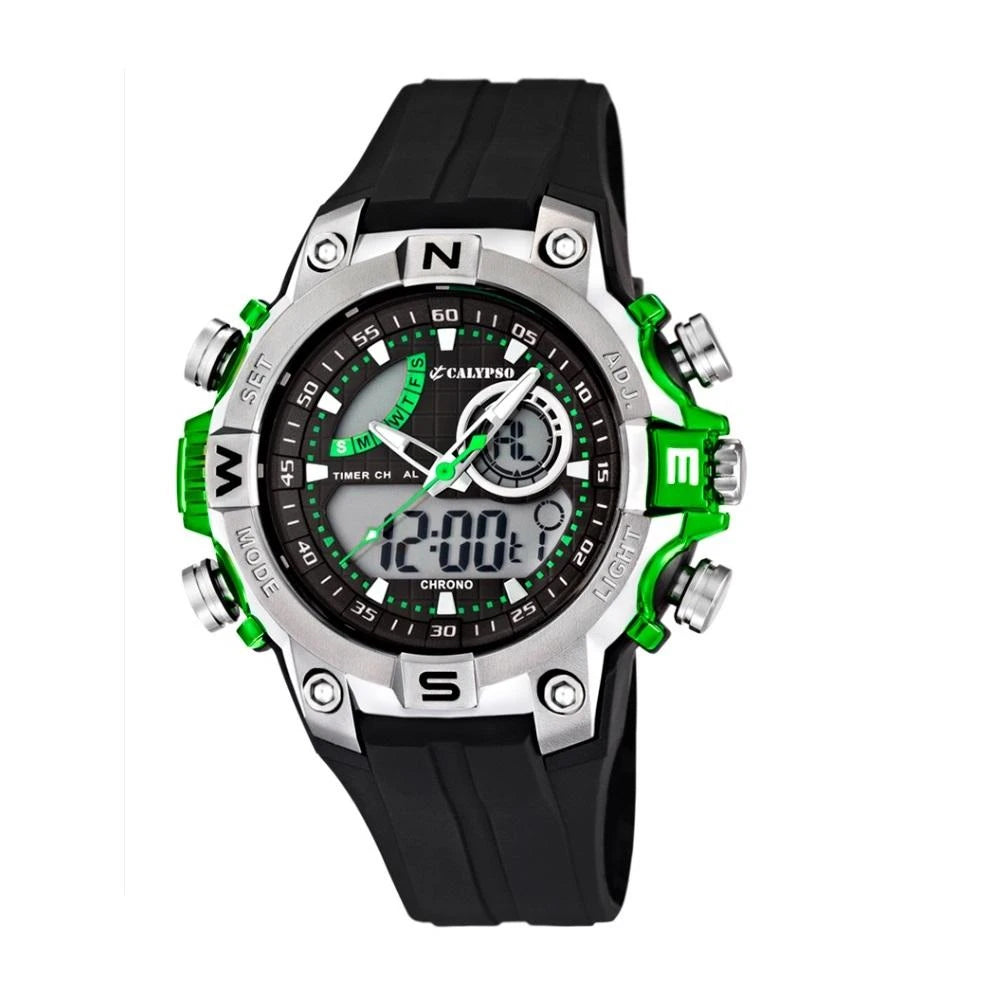 Calypso Digital & Analog Mens Week Indicator Watch - Green & Black