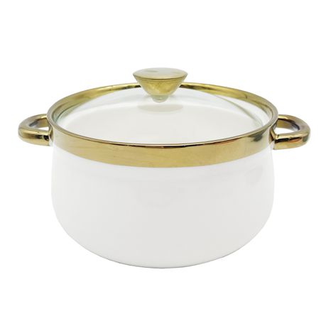 Elegant King 20cm Ceramic Coating 1.2L Serving Pot - White Gold