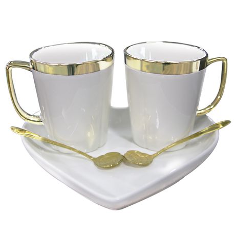 Elegant King 5-Piece Round Shape Tea & Coffee Mug Set - White Gold