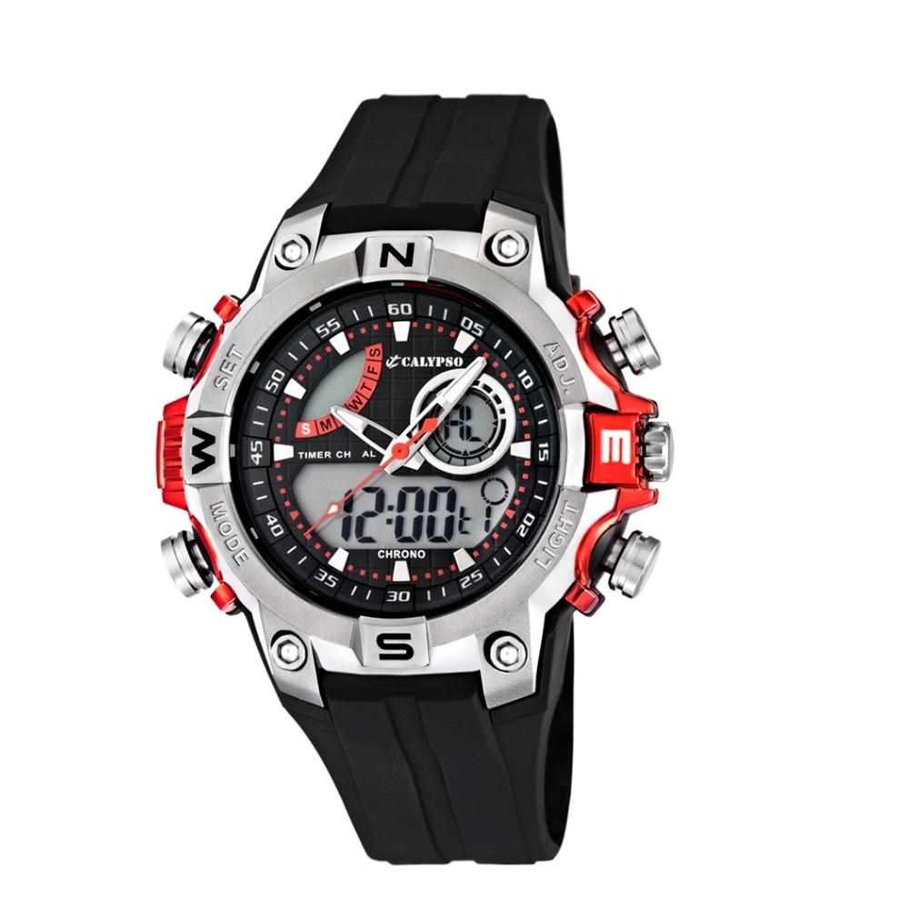 Calypso Digital & Analog Mens Week Indicator Watch - Red & Black