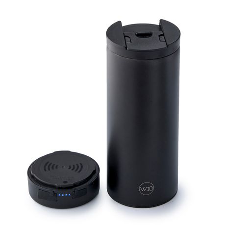 W10 London 2-in1 3000mAH Wireless Charger Travel Mug Power Cup - Black Ox